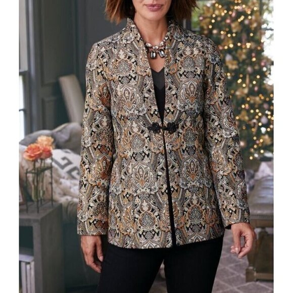 Soft Surroundings Jacket Womens Medium Metallic Jacquard Boho Holiday Event - Picture 1 of 7
